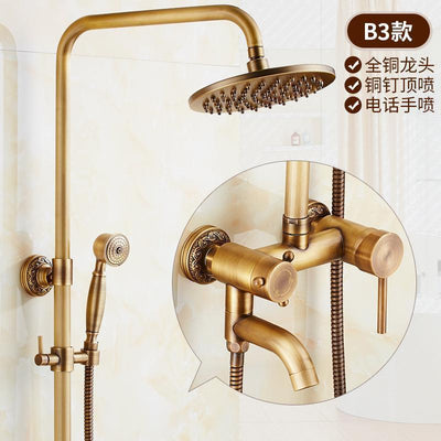 RUNZE All Copper Rain Shower Set European Retro Bathroom Shower Full Set With Shower Head