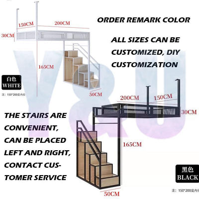 Loft Bed Frame Nordic Iron Bed Small Apartment Loft Bed Simple Apartment Duplex Storage Bed