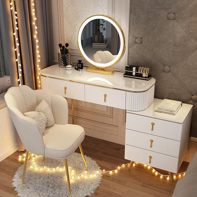 YICHANG LED Nordic Dressing Table Network Red Make Up Table Small Family Bedroom Modern Simple Wood