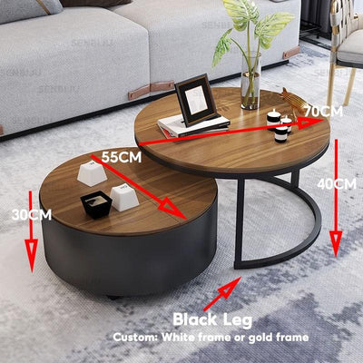 SENBIJU Small Coffee Table Nordic Side Table Round coffee table With Roller