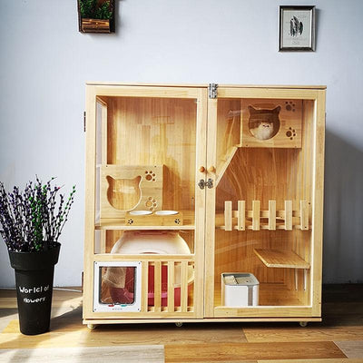 Cat Cage Villa Double-decker Three-story Display Cabinet Solid Wood Pet House