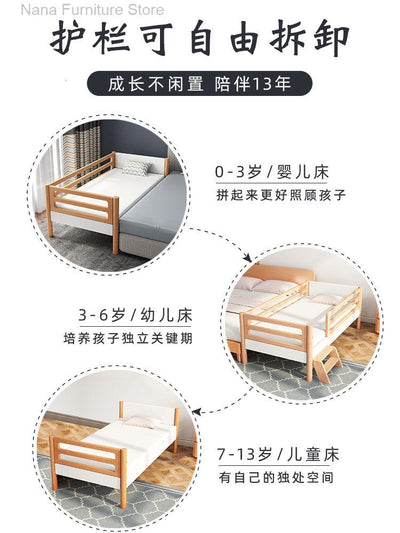 Baby Bed Widened Bedside Solid Wood Children's Crib Stitching Big Bed Children's Single Bed