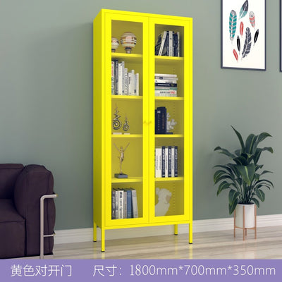 Bookshelf Cabinet Living Room Dustproof Bookshelf Wrought Iron Glass Door Bookcase Home Floor