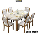 Solid Wood and Chair Combination Modern Simple Telescopic Marble Dining Folding Household