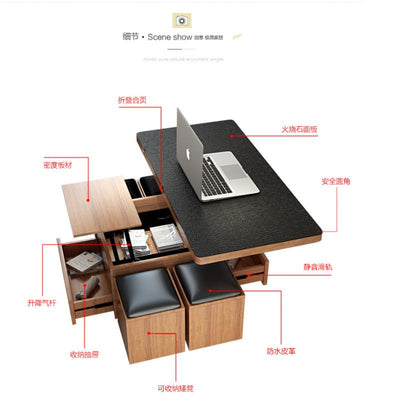 Lifting Modern Simple Small Family Folding Retractable Storage Pyrophyllite Coffee Table Dual