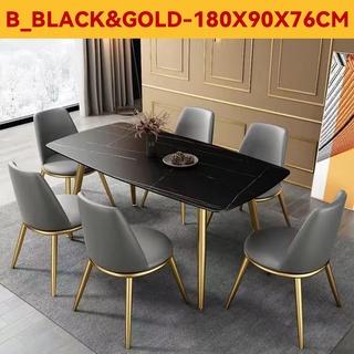 DF Sintered Stone Dining Table Set | Marble Table and Chair | Long Dining Table | Nordic Gold Dining