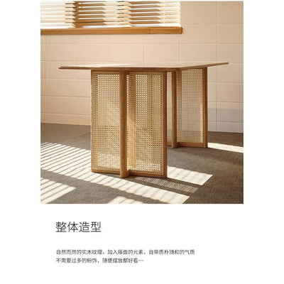 PINA 【Natural Rattan】Japanese Solid Wood Dining Table Bench Household Small Family Rattan Weaving