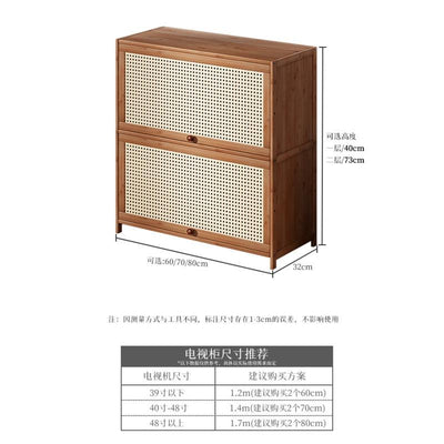 LAL PINA Solid Wood Light Luxury TV Cabinet Rattan Tv Console Breathable Deodorant TV Cabinet Simple