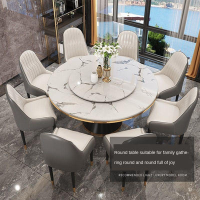 Nordic Marble with Turntable Modern Simple Small Apartment Iron Light Luxury Household Round Dining