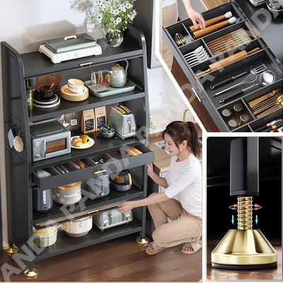 2022 NEW Metal Kitchen Cabinet Grey Floor Multi-layer Storage Cabinet Multifunctional Oven Shelf