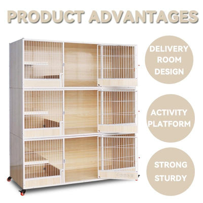 Pet Supplies Cabinet Breeding House Foster Cage Cat Three-layer Solid Wood Large Multi-storey Villa