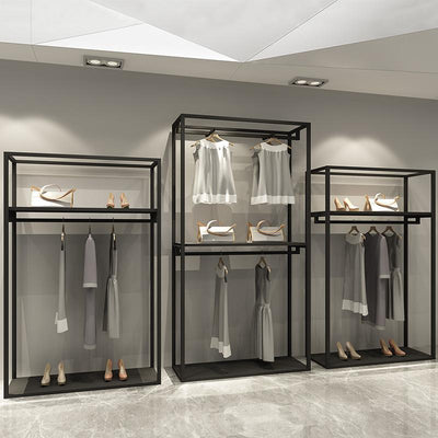 Clothing store display rack double decker men's and women's clothing store shelves thickened iron