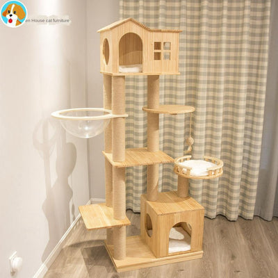 Climbing Wooden House Solid Wood Rack Space Capsule Luxury Summer Nest Cat Tree Large Multi-cat