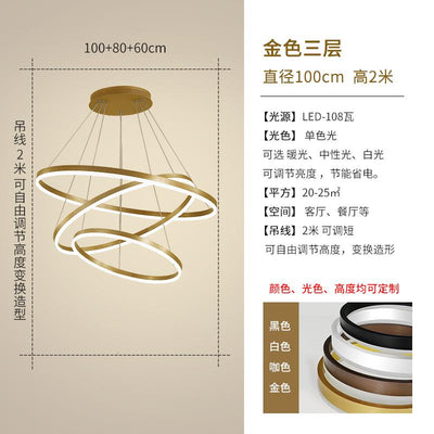 HJFA Living Room Chandelier Modern Simple Light Luxury Duplex Staircase Hall Golden Circle Circular