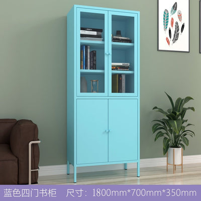 Bookshelf Cabinet Living Room Dustproof Bookshelf Wrought Iron Glass Door Bookcase Home Floor