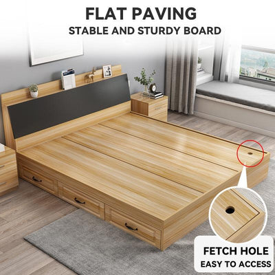 YICHANG Bed Frame With Storage Bed Wood Single Bed Frame 1.2m/1.5m /1.8m Small Family