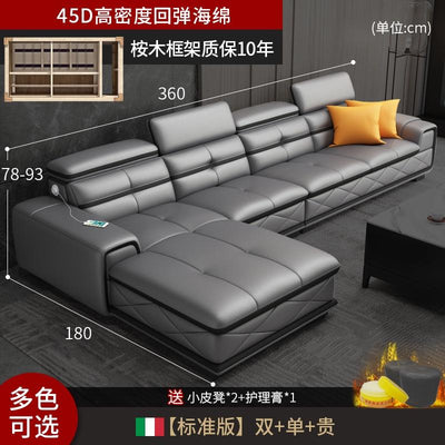 Italian Cowhide Sofa Modern Adjustable Usb Charging Comfortable L-shaped Sofa Set Russian Solid Wood