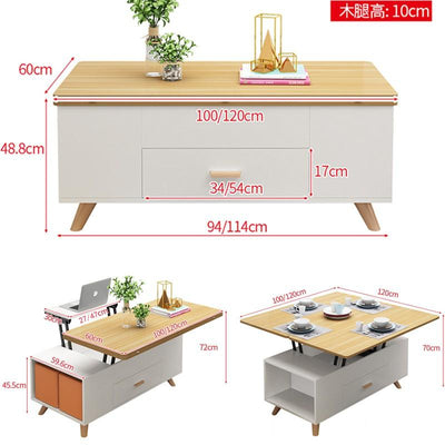 Multifunctional 3 In 1 Dining Table Home Folding Lifting Coffee Table Nordic Dual-purpose Telescopic