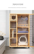 Cage Home Japanese Solid Wood Apartment with Toilet Luxury Cabinet Cat Nest House Villa