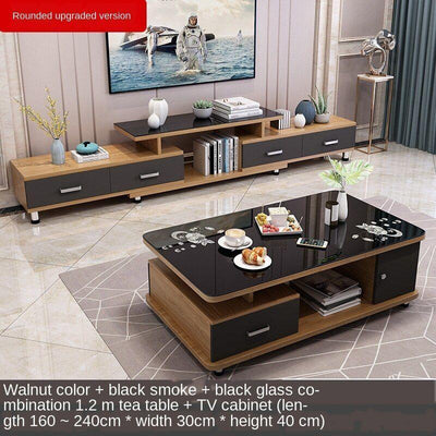 Side A Few Simple European-style Coffee Table Tv Cabinet Combination Of Nordic Solid Wood Rounded