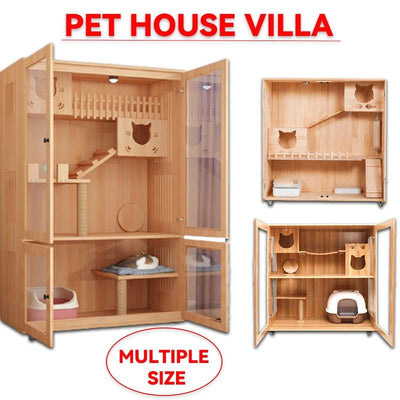 Pet Cage Villa Luxury Three-story Cat Villa Display Cabinet Household Solid Wood Pet House Nest