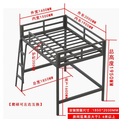 Double Decker Loft Bed Elevated Bunk Black Iron Metal Frame for Home Student Domintory