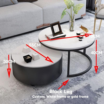 SENBIJU Small Coffee Table Nordic Side Table Round coffee table With Roller