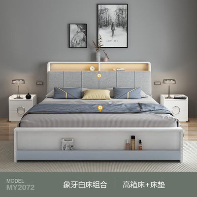 Muyue Nordic bed master bedroom storage high box bed economical soft bed with lights multifunctional