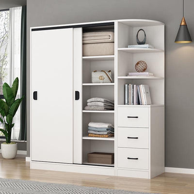 Sliding Door Wardrobe Simple Modern Bedroom Household Storage Children's Solid Wood Panel Locker