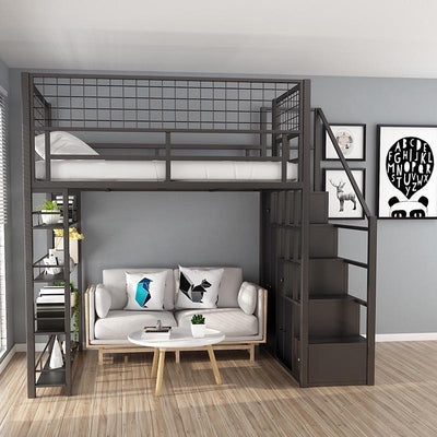 AUSITUR Wrought Iron Loft Bed Elevated Bed Space-saving Home Iron Frame Bed