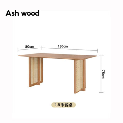 PINA 【Natural Rattan】Japanese Solid Wood Dining Table Bench Household Small Family Rattan Weaving