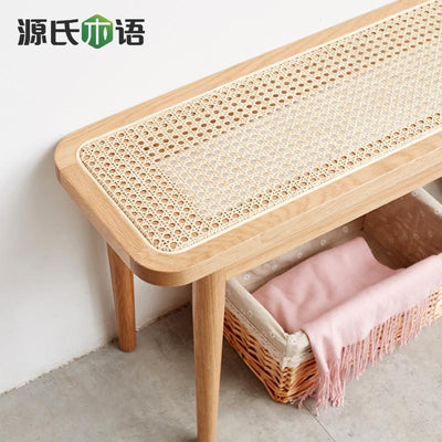 Solid Genji Wood Language Wood Bench Nordic Oak Family Bedroom Bed End Stool Living Room Rattan Shoe