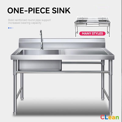 CLEAN Kitchen Sink Integrated 304 Stainless Steel Sink Household Wash Basin Support Platform Dish