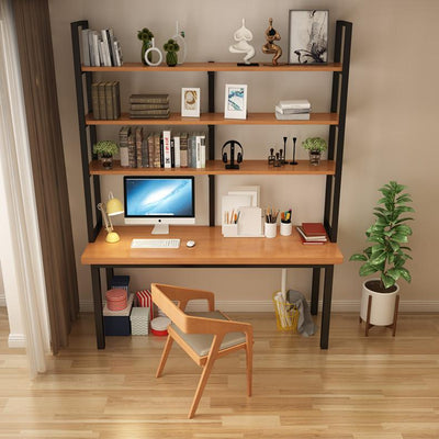 🎉Ready Stock🎉Loft Double Solid Wood Desk Bookshelf Combination Home Office Long Study Computer