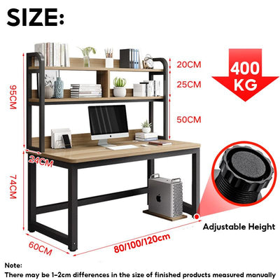 LeShu Study Table Computer Table With Bookshelf 80/100/120cm Home Office