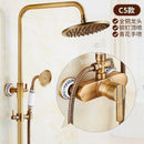 RUNZE All Copper Rain Shower Set European Retro Bathroom Shower Full Set With Shower Head