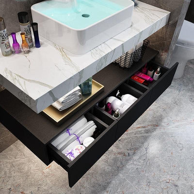 Marble Bathroom Cabinet Combined With Solid Wood Wash Basin Marble Washbasin