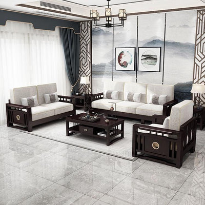 New Chinese Solid Wood Sofa Combination Zen After The Modern Minimalist Chinese Style Living Room