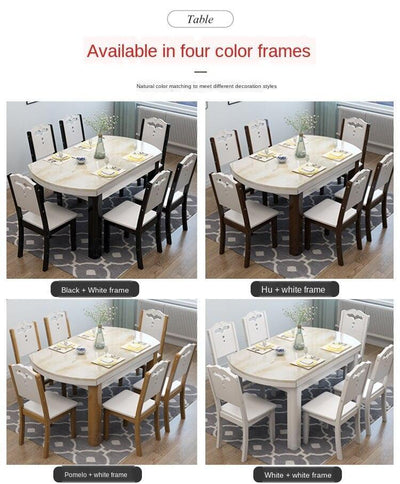 Solid Wood and Chair Combination Modern Simple Telescopic Marble Dining Folding Household