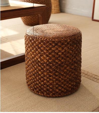 Rattan-made Low Balcony Bench Sofa Straw-made Household Seat Pier Small Round Stool Tatami Chair