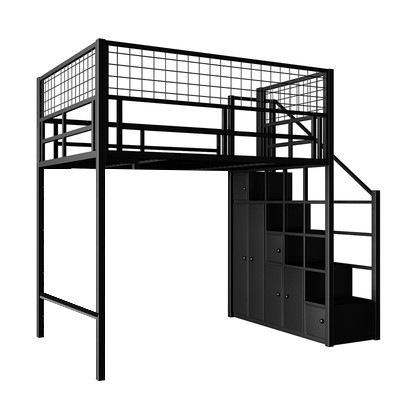 AUSITUR Wrought Iron Loft Bed Elevated Bed Space-saving Home Iron Frame Bed