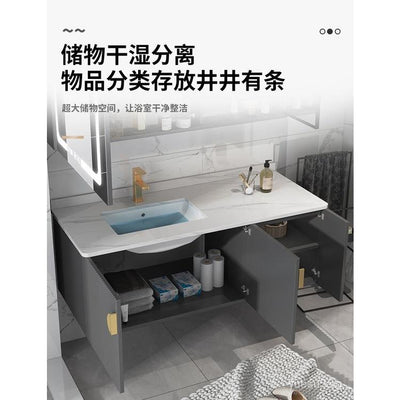 Zcm Bathroom Marble Bathroom Cabinet Solid Wood Stone Plate Bathroom Cabinet Combination Modern