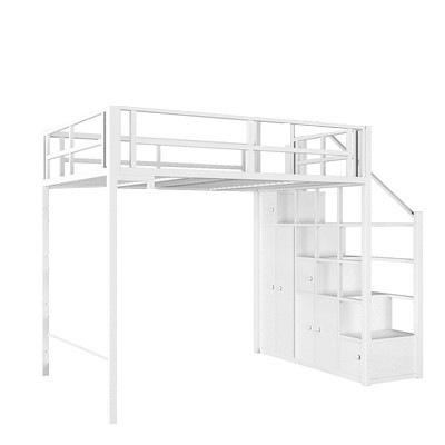 AUSITUR Wrought Iron Loft Bed Elevated Bed Space-saving Home Iron Frame Bed