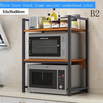 Kitchen Rack 2-3 Layers Of Metal Spice Storage Rack Load-bearing 100kg Home Microwave Oven Shelve