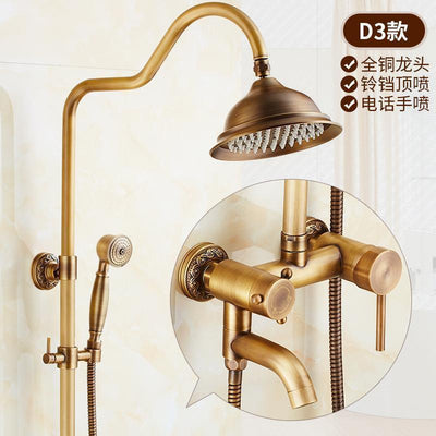 RUNZE All Copper Rain Shower Set European Retro Bathroom Shower Full Set With Shower Head