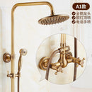 RUNZE All Copper Rain Shower Set European Retro Bathroom Shower Full Set With Shower Head