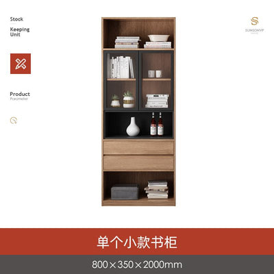 Nordic Solid Wood Bookcase with Glass Door Bookshelf Study Free Combination Bookcase Cabinet