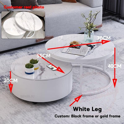 SENBIJU Small Coffee Table Nordic Side Table Round coffee table With Roller