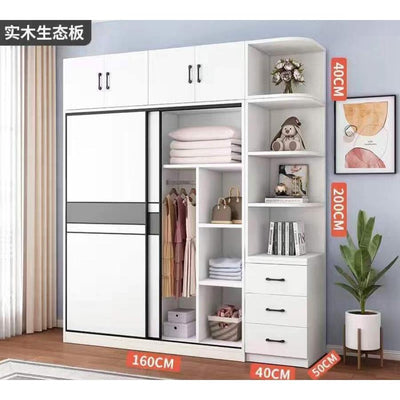 Modern Minimalist Wardrobe Home Bedroom Sliding Door Locker Large Capacity Solid Wood