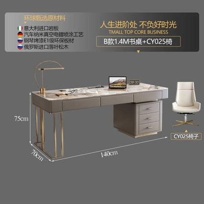 W.S FEEL Luxury Rock Plate Office Table With Socket Modern Simple Stainless Steel Computer Desk